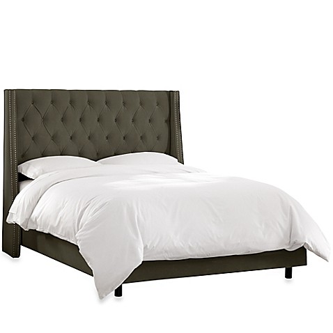 Skyline Furniture Full Tufted Nail Button Wingback Bed in Velvet ...
