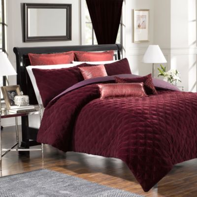 Buy Velvet Full/Queen Comforter and Sham Set in Bordeaux from Bed Bath