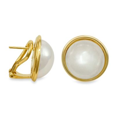 Majorica 14MM White Mabe Simulated Pearl Earrings in 18K Gold Vermeil