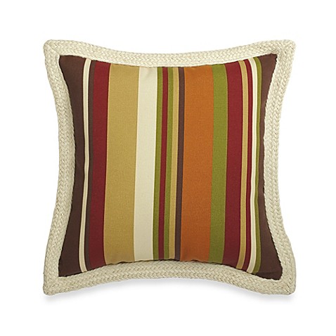 Square Outdoor Throw Pillow with Trim in Chocolate Stripe - Bed Bath & Beyond