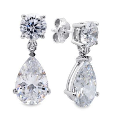 zirconia teardrop cubic crislu earrings dangle plated platinum sterling silver
