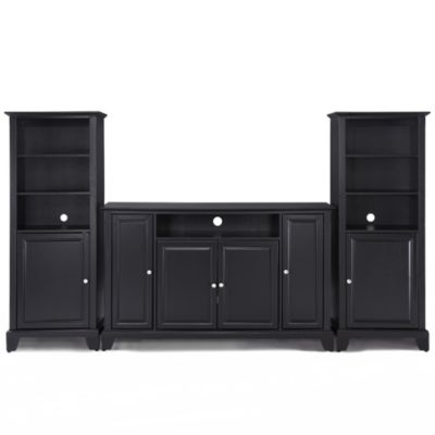   Crosley Newport 60 Inch TV Stand with Two 60 Inch Audio Piers in Black  hardware store newport oregon