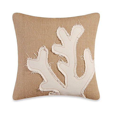 Burlap Coral Embroidery Square Throw Pillow - Bed Bath & Beyond