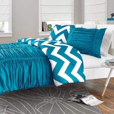 Reagan Reversible Comforter Set in Peacock Blue