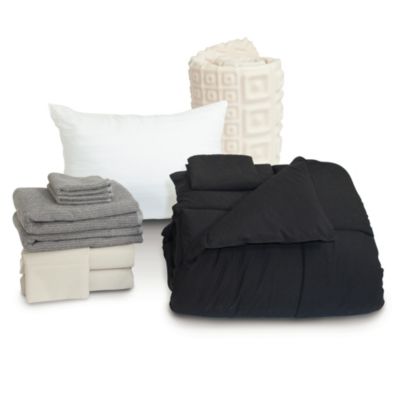 Solid Black Twin/Twin X-Long 11-Piece Junior Varsity Campus Collection ...