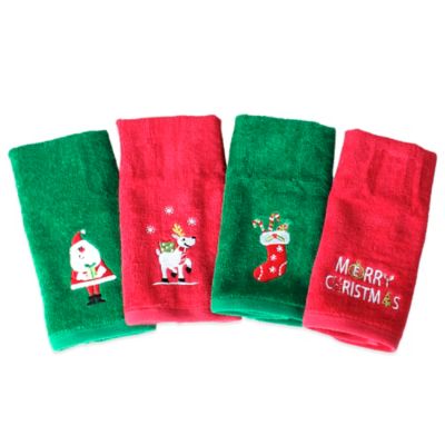 Christmas Fingertip Towel in Red/Green (Set of 4) - Bed Bath & Beyond
