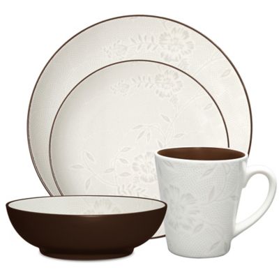 noritake colorwave bloom dinnerware chocolate graphite setting place bedbathandbeyond