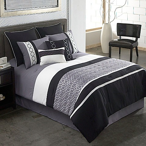 Covington 8-Piece Comforter Set in Grey/Black - Bed Bath ...