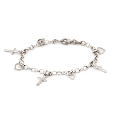 the sterling cross sterling speidel heart cross first silver bracelet bracelet my charm cross charm