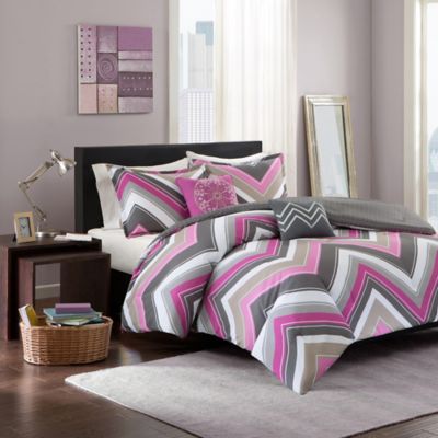 Elise Comforter Set in Pink/Grey - Bed Bath & Beyond