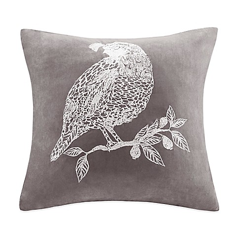 Bird Embroidered Suede Square Throw Pillow - Bed Bath & Beyond