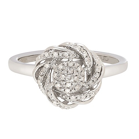 Sterling Silver .10 cttw Diamond Flower Knot Ladies' Ring