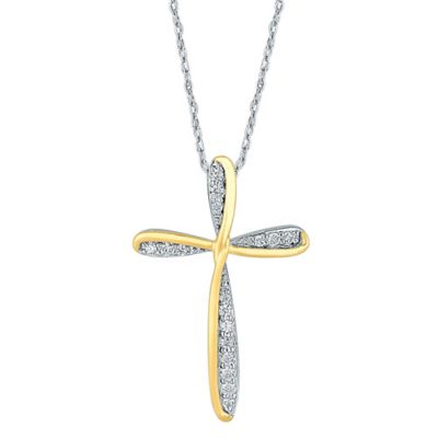 ... Gold .20 cttw Diamond 18-Inch Chain Swirling Cross Pendant Necklace