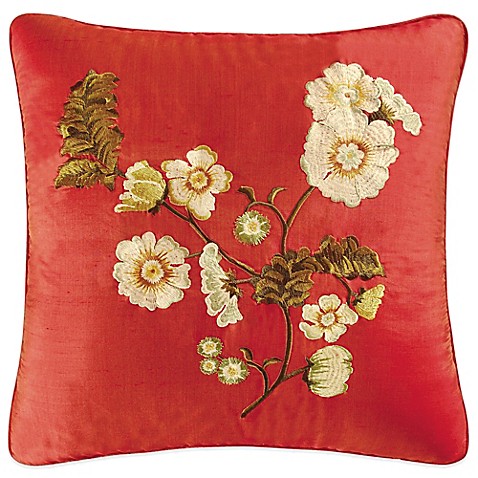 Red Carlisle Embroidered Flower Throw Pillow - www.BedBathandBeyond.com