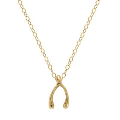 10k wishbone chain pendant necklace inch yellow gold