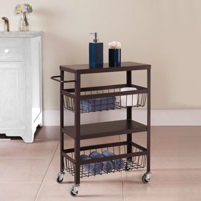 rolling cart bronze flat rubbed oil tier metal storage loft wood living bedbathandbeyond