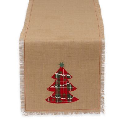 Plaid christmas tree embroidered 72inch table runner  bed bath  beyond