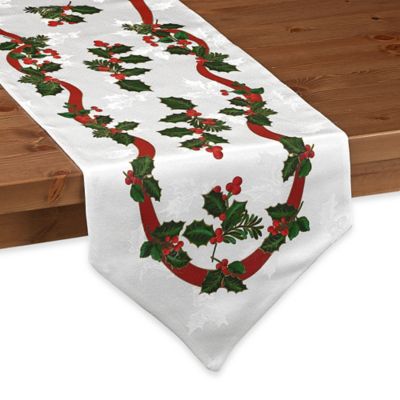 Table  Damask runner Runner table Holiday ribbon Ribbon