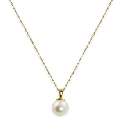 14K Gold Pearl Pendant Necklace – Women's Freshwater Cultured Pearl, 18" Chain, Adjustable Tail, Gift Box