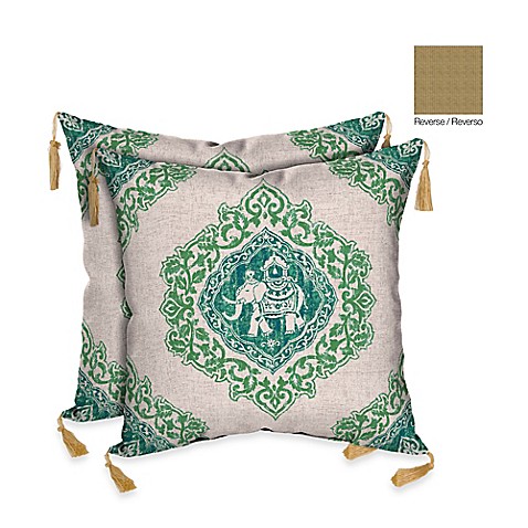 Bombay Tangier Elephant Green/Kenya Outdoor Square Throw Pillow (Set of 2) - Bed Bath & Beyond
