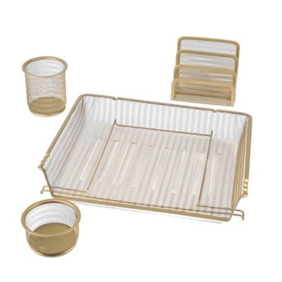 gold mesh desk organizer