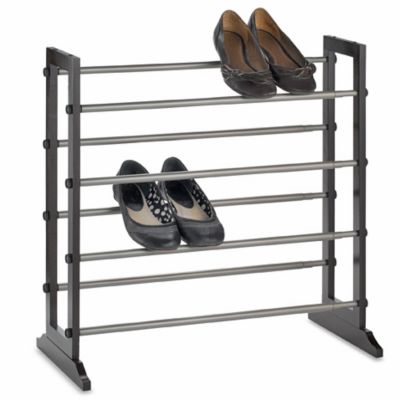 expanding 24 pair mahogany shoe rack this sturdy shoe rack is easy to ...