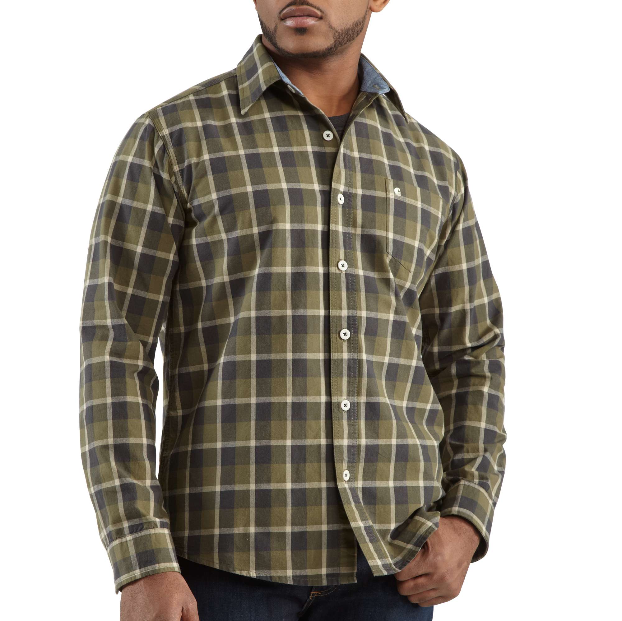 Men�s Washed Bellevue Plaid Slim Long-Sleeve Shirt