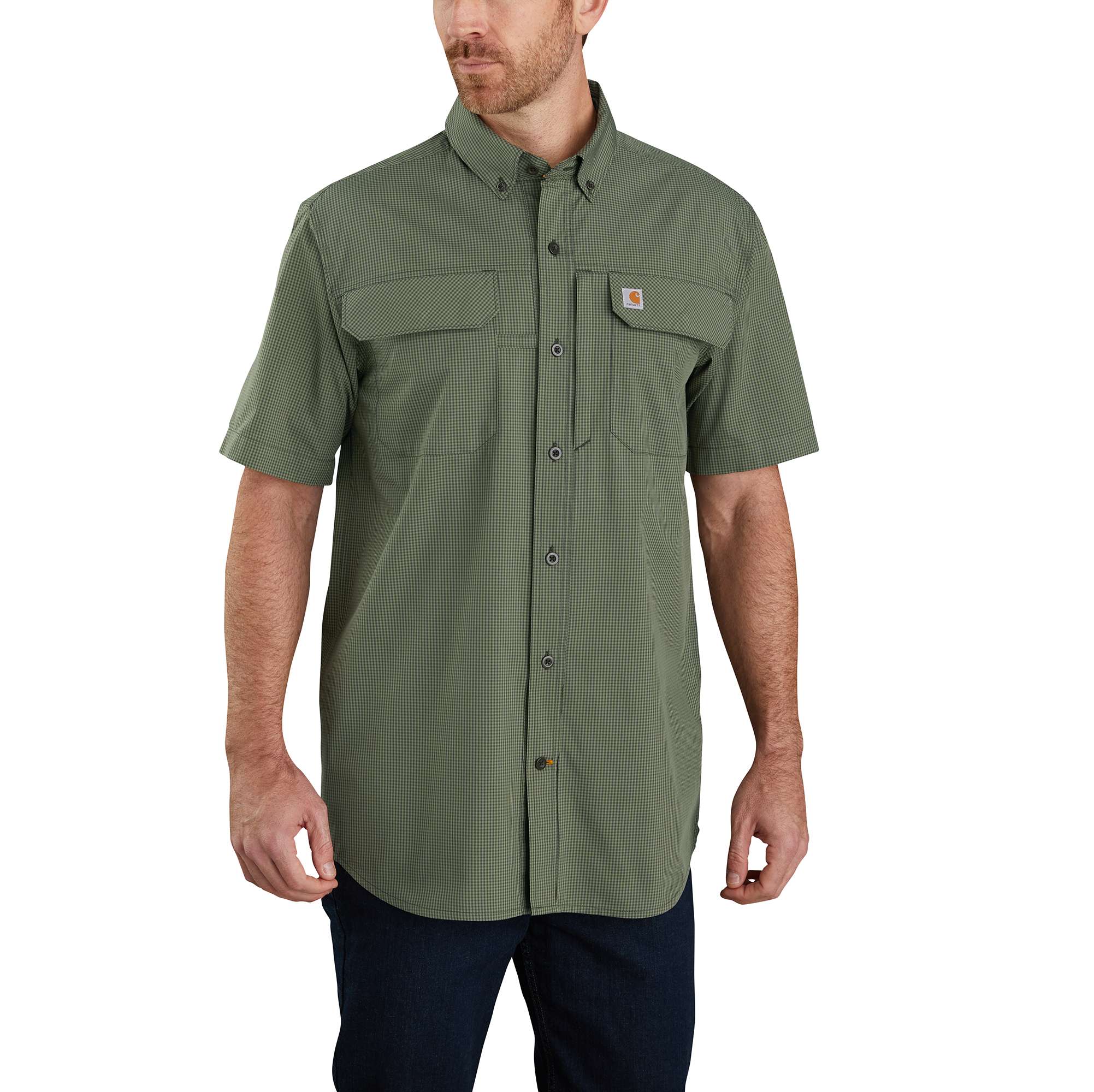Image of Carhartt Force Relaxed Fit Lightweight Short-Sleeve Button-Front Plaid Shirt