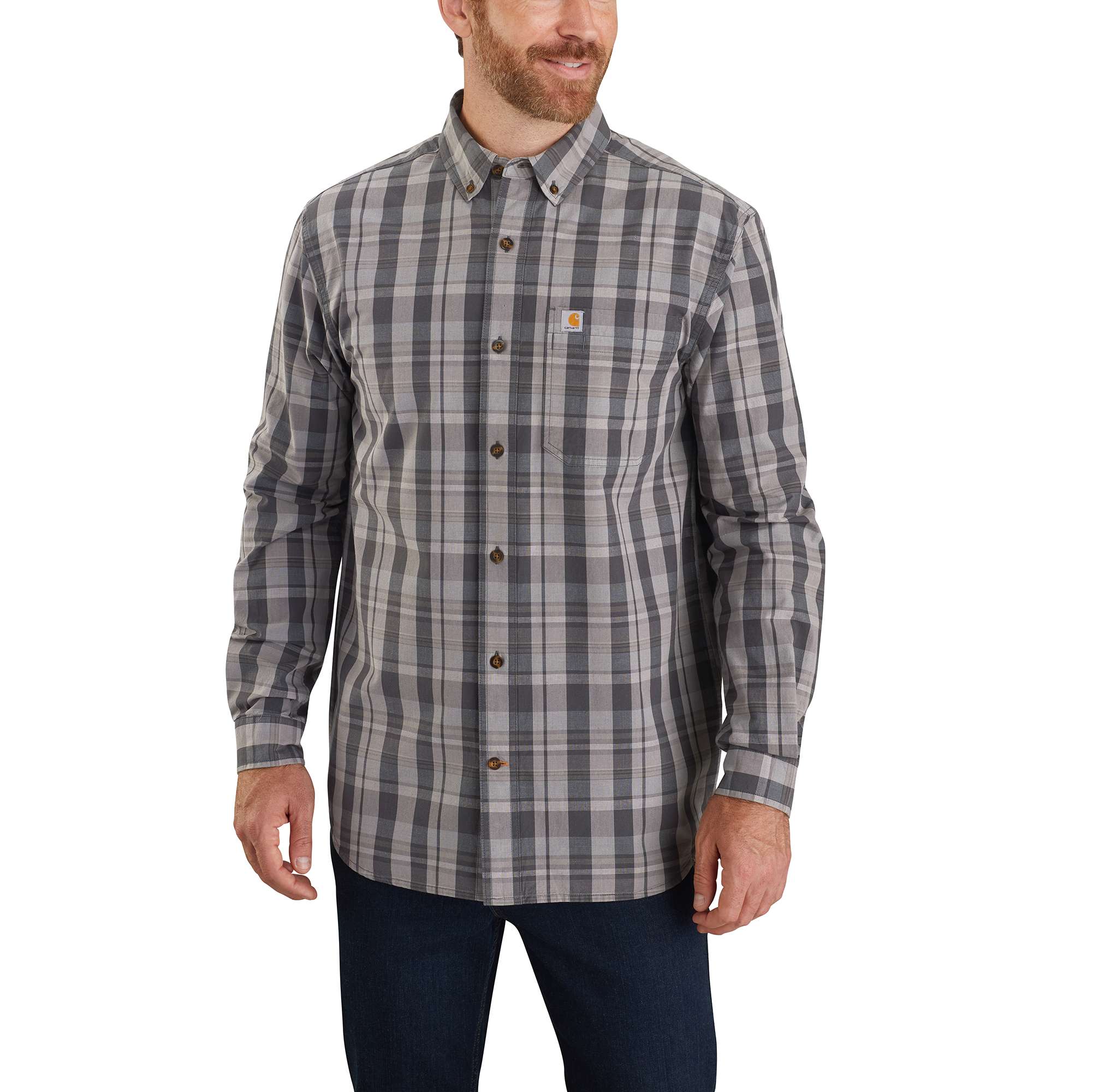 Image of Carhartt Relaxed Fit Cotton Long-Sleeve Plaid Shirt