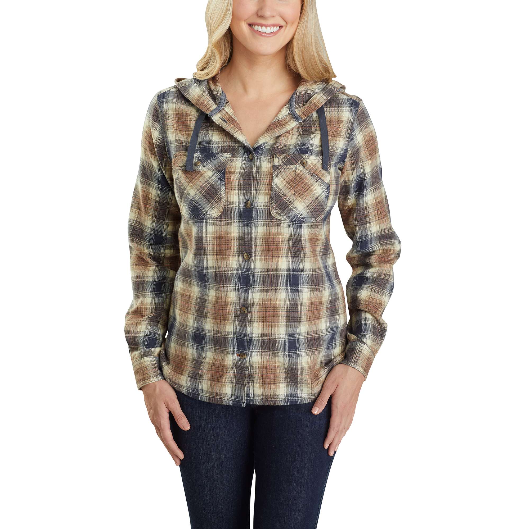 Image of Carhartt Relaxed Fit Flannel Hooded Plaid Shirt
