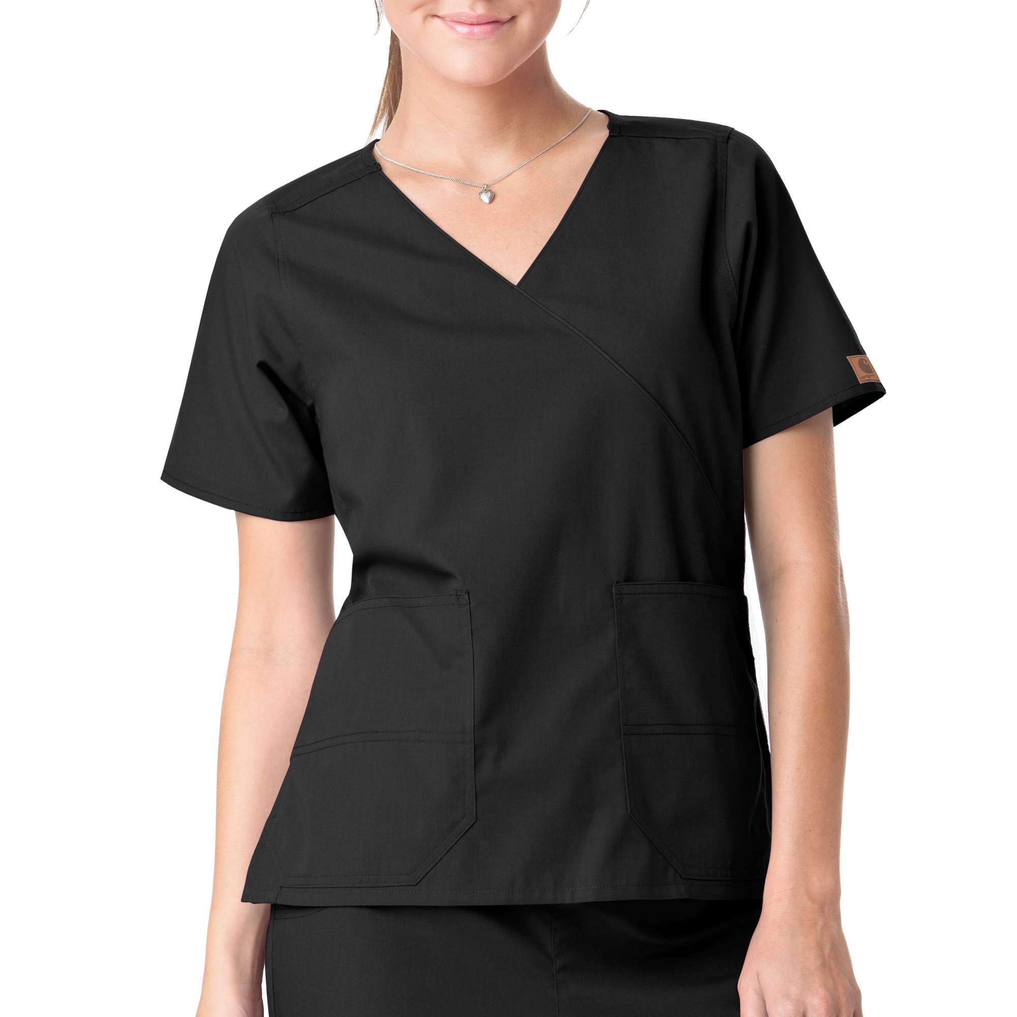 Women's Mock Wrap Two-Pocket Scrub Top