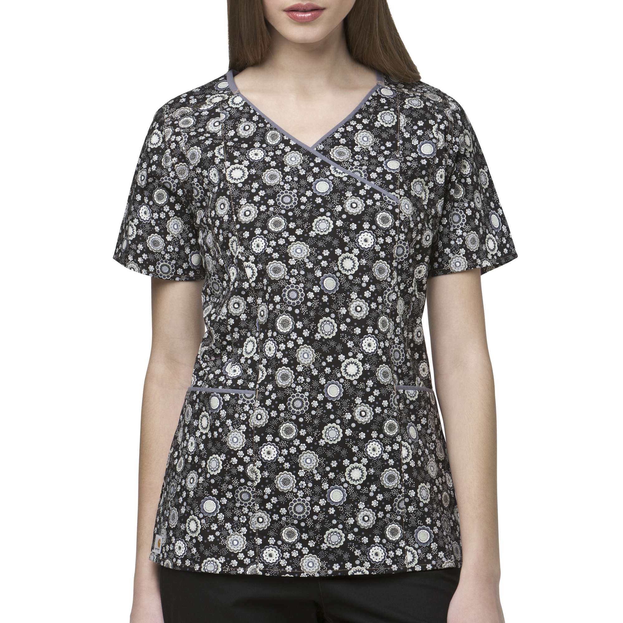 Women's Y-Neck Print Scrub Top