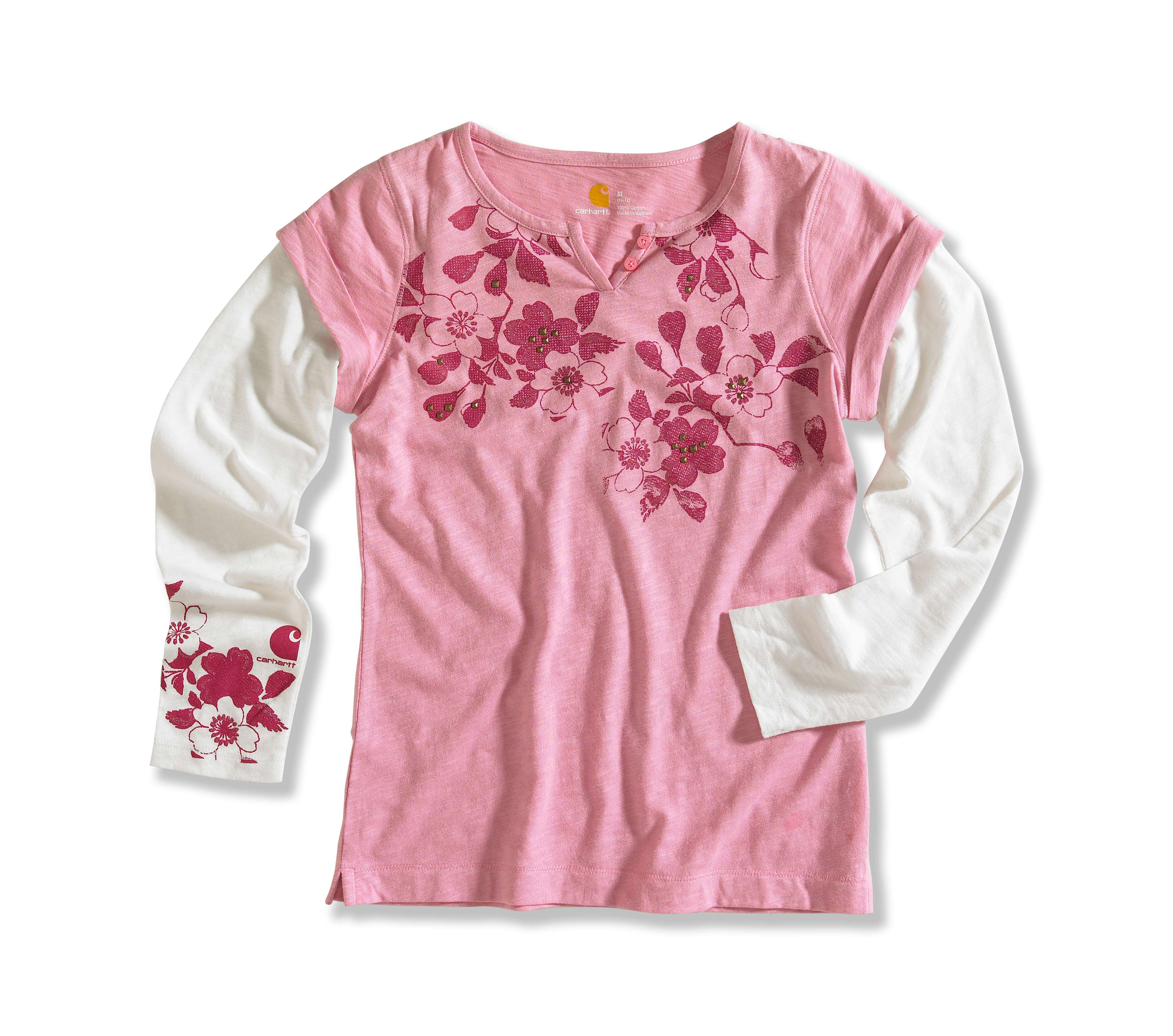 Girl�s Roll-Up Sleeve Layered Floral Graphic Top