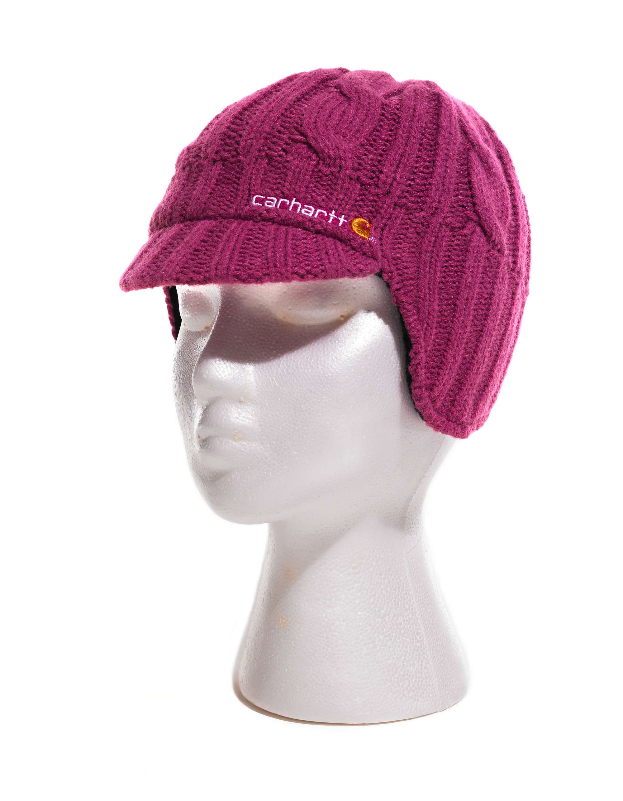 Girls Cable Knit Ear Flap Hat With Visor