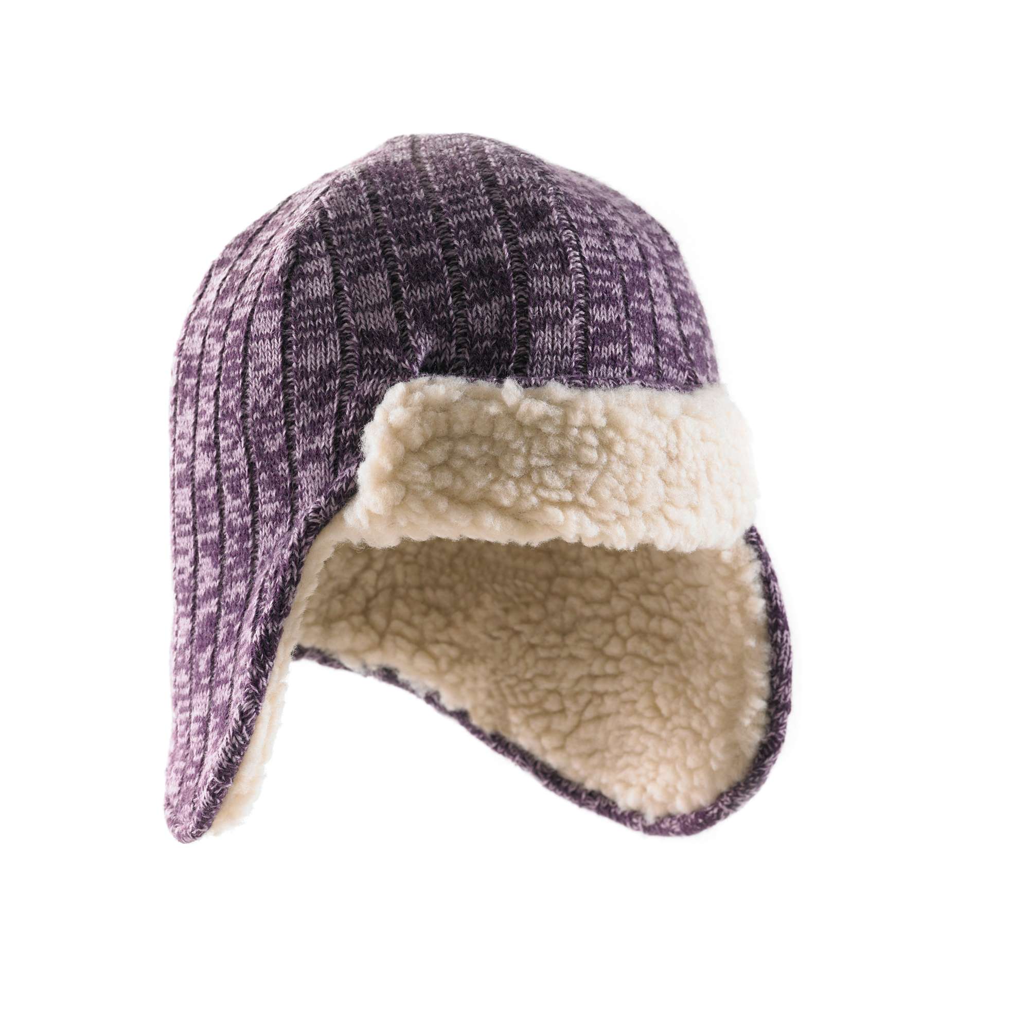 Marled-Yarn Ear-Flap Hat/Sherpa Lined