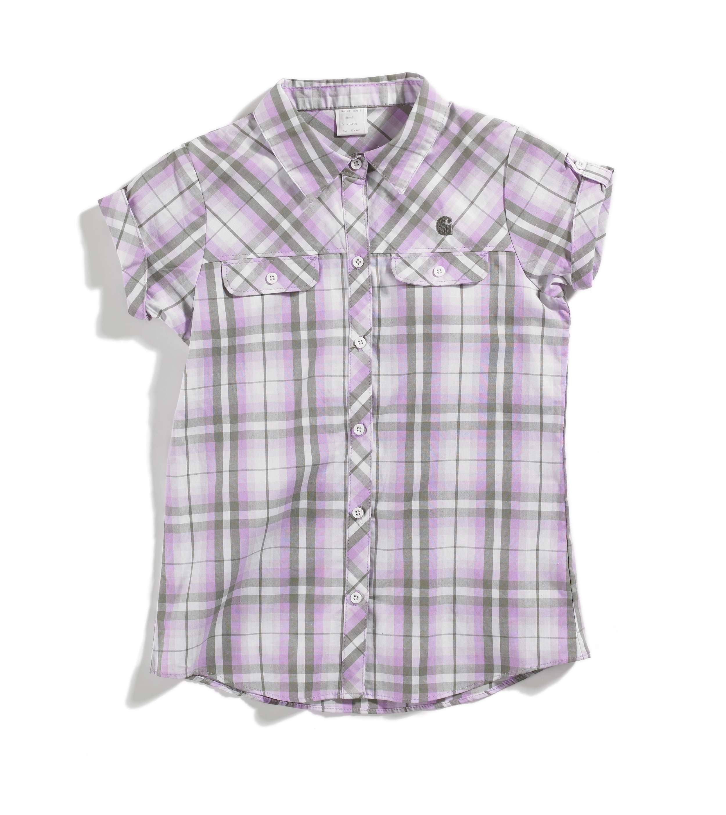 Girls Short-Sleeve Cuffed Woven Plaid Shirt