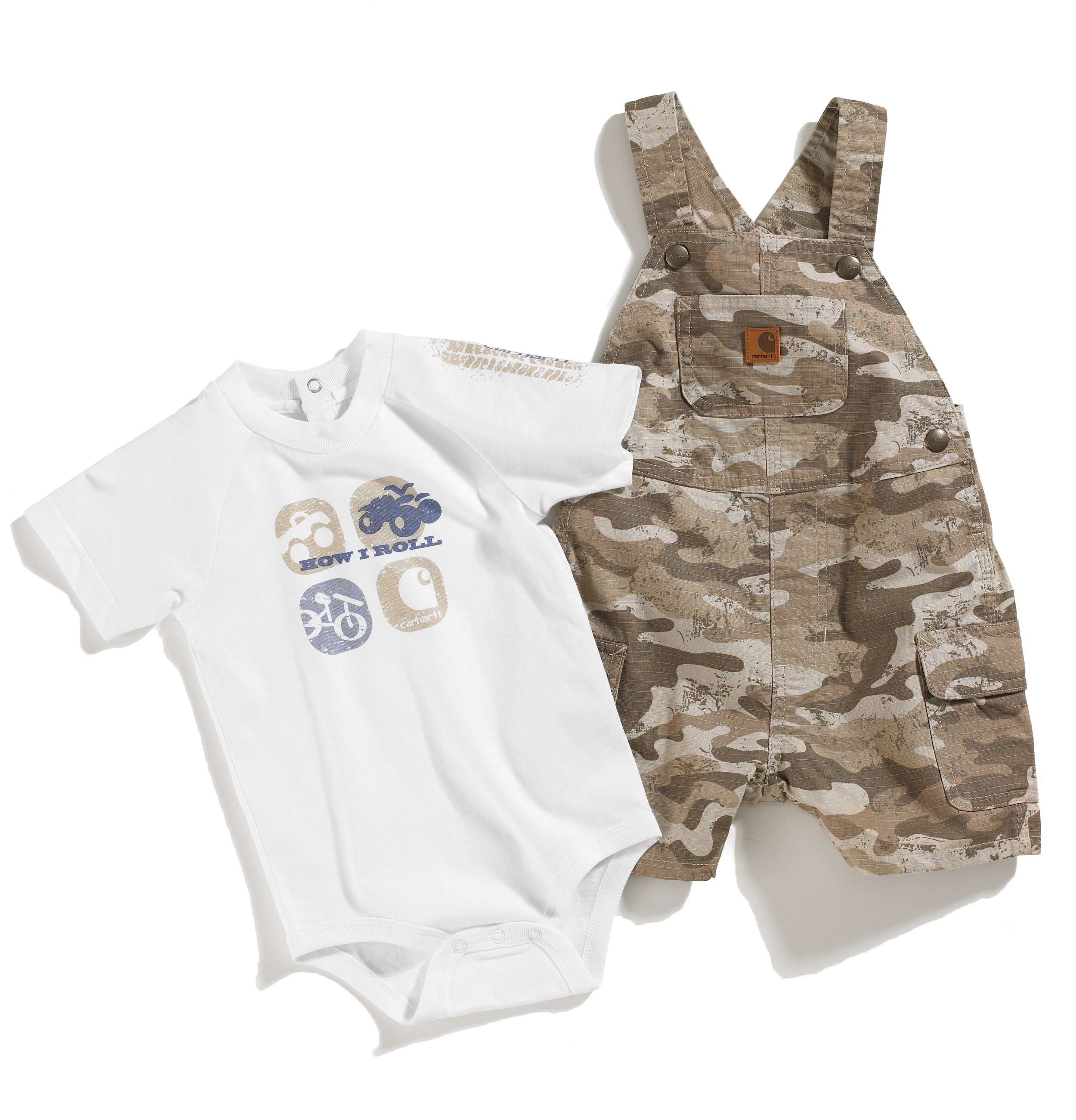 Infant Boys Washed Bib Ripstop Shortall Set