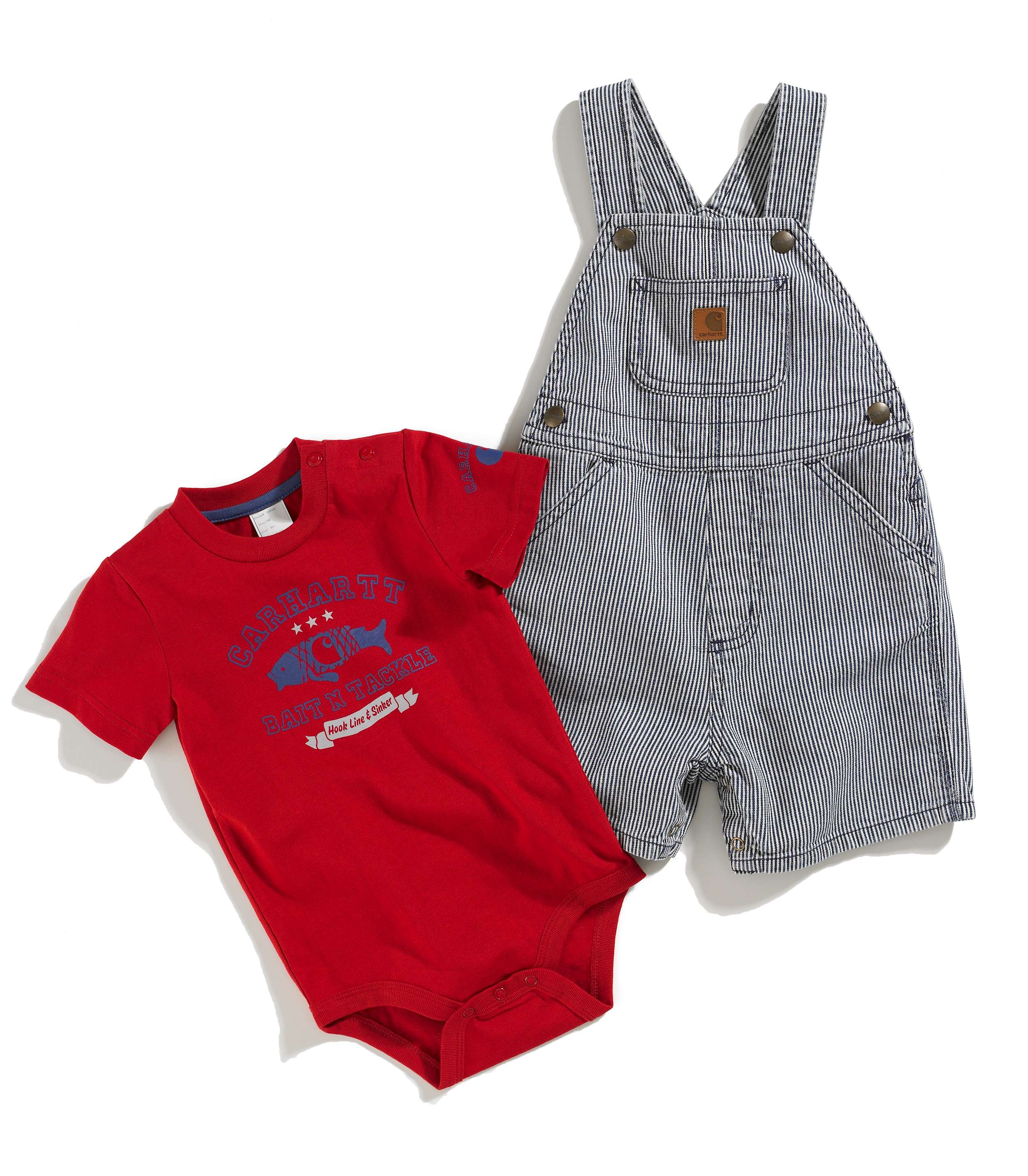 Infant Boys Washed Bib Denim Shortall Set