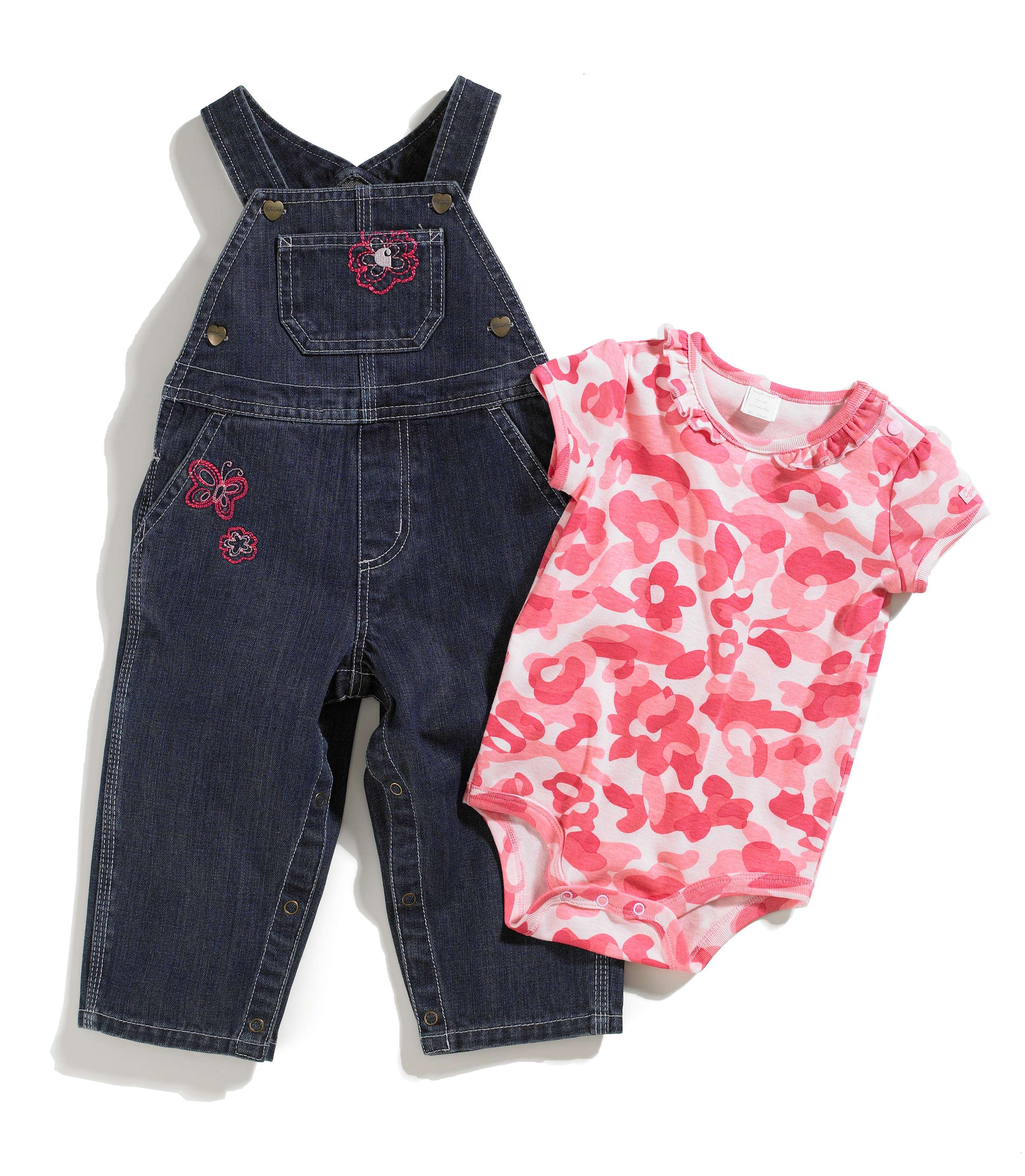 Infant Girls Washed Denim Bib Overall Set