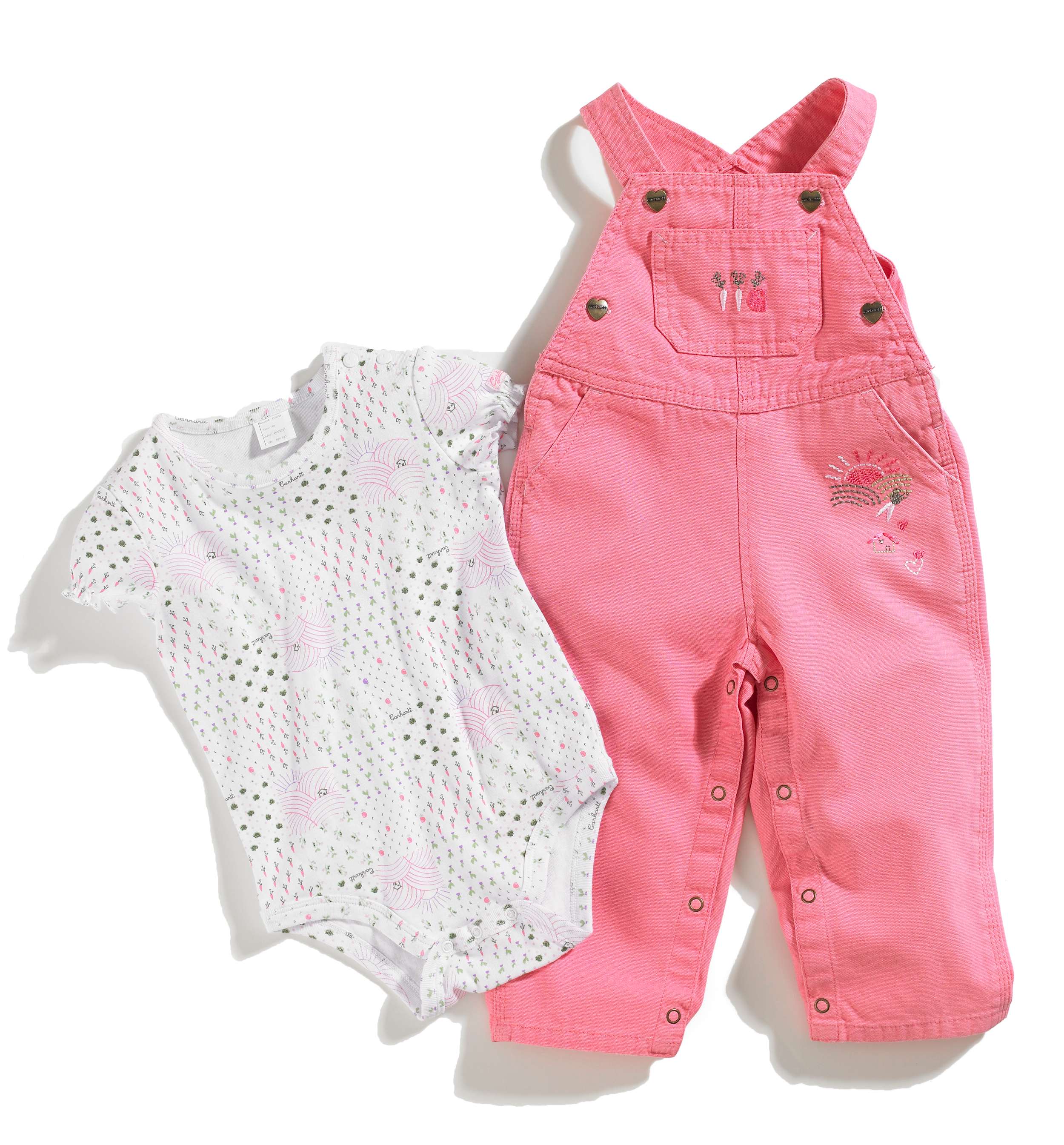 Infant Girls Washed Canvas Bib Overall Set