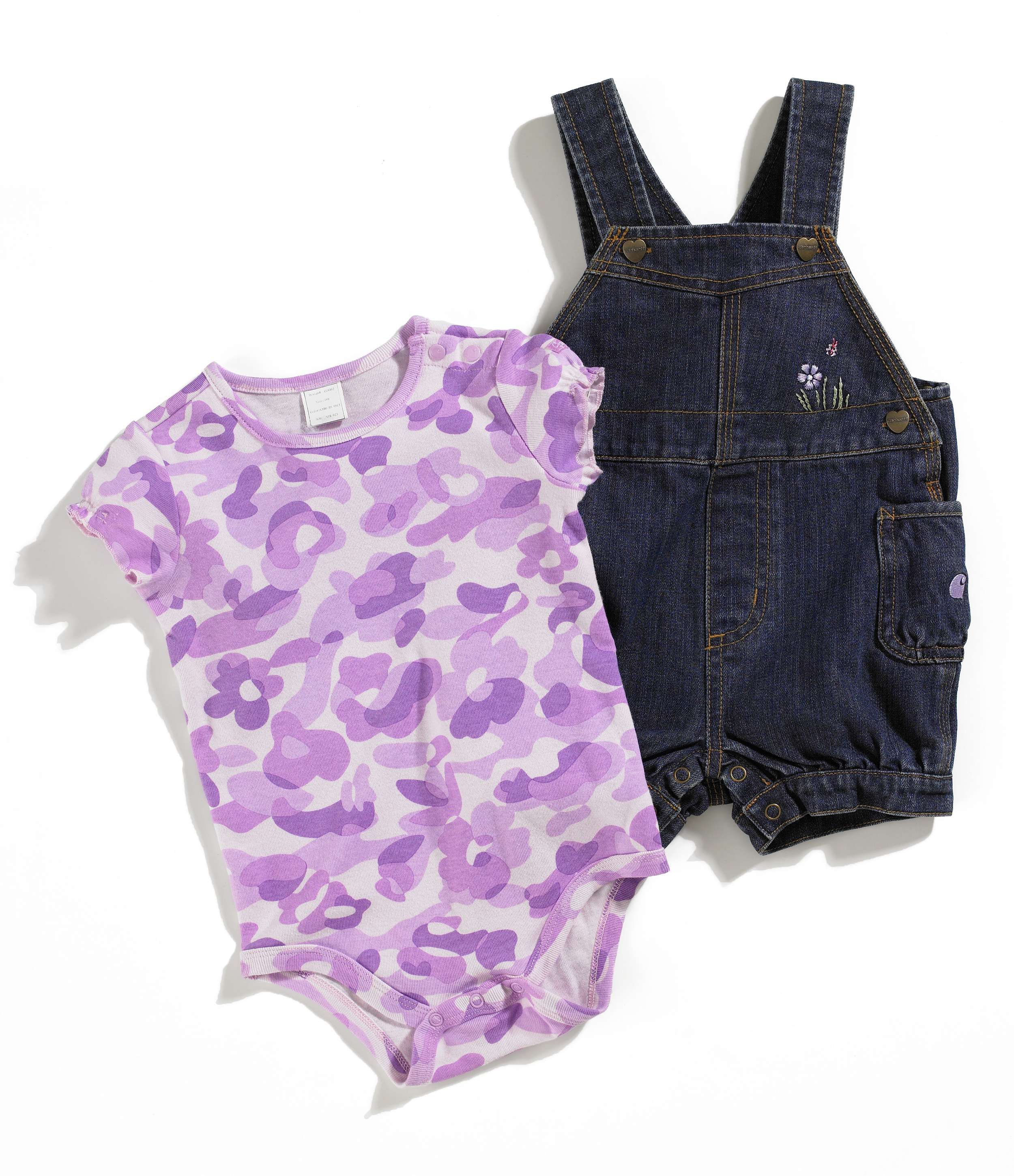 Infant Girls Washed Denim Shortall Set