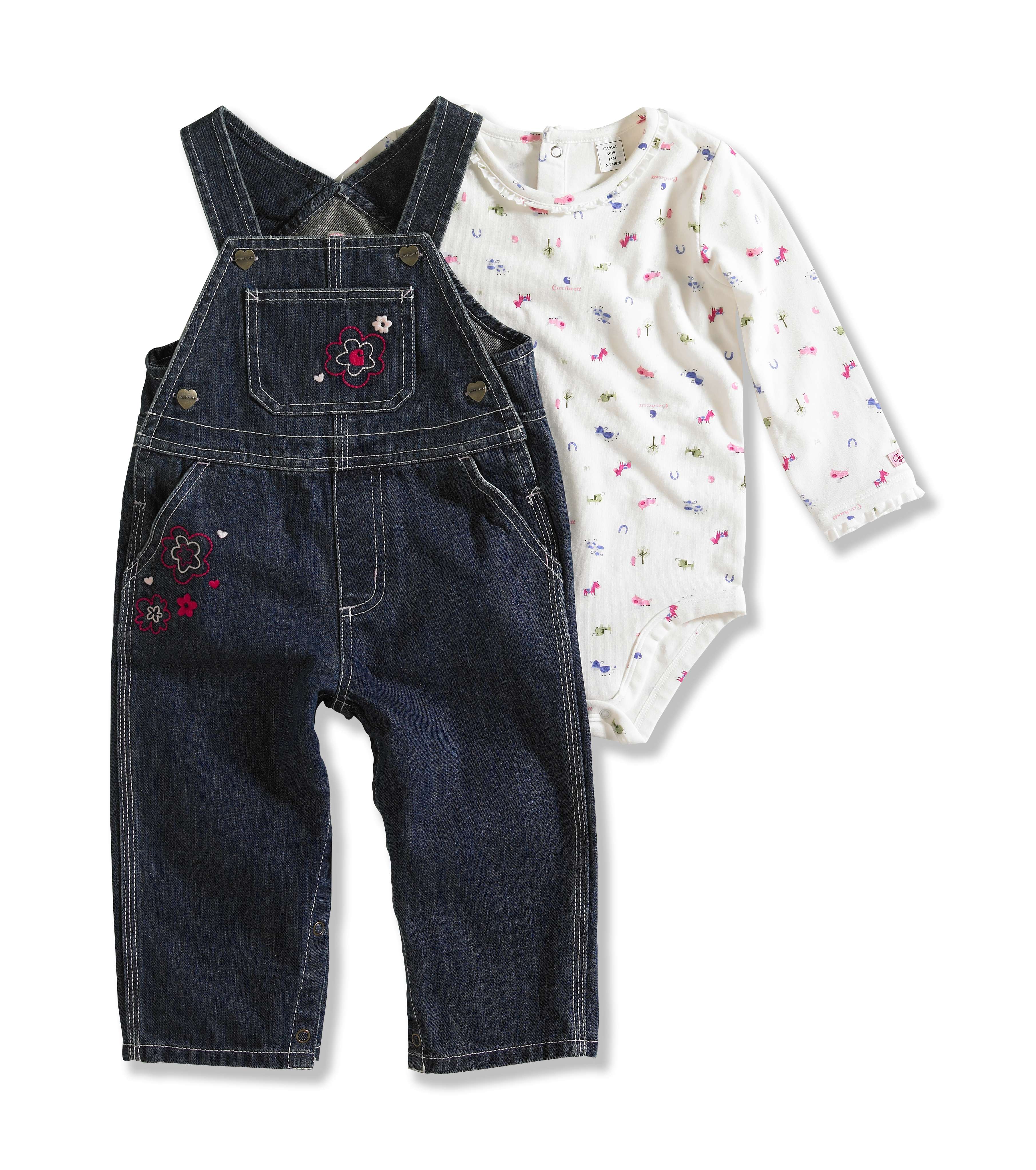 Infant/Toddler Girls Washed Bib Overall Set