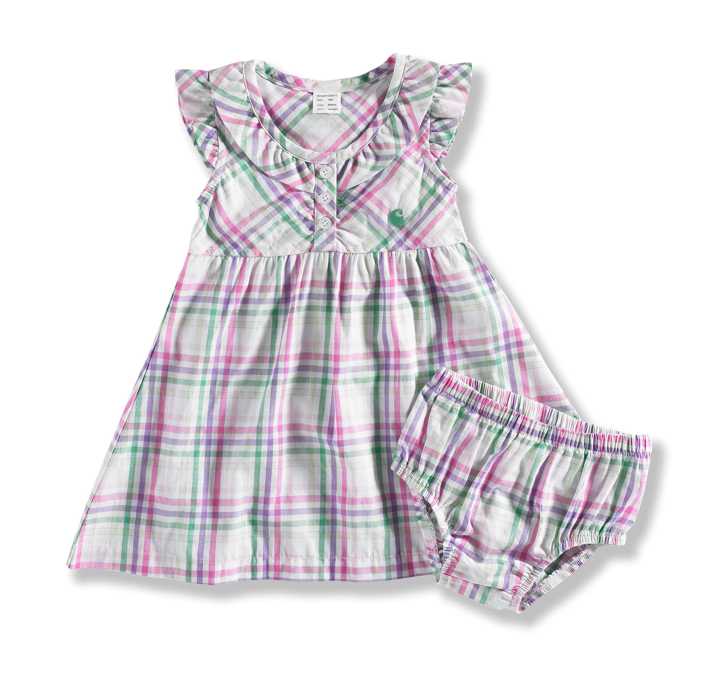 INFANT GIRL'S  WOVEN PLAID DRESS SET WITH BLOOMER
