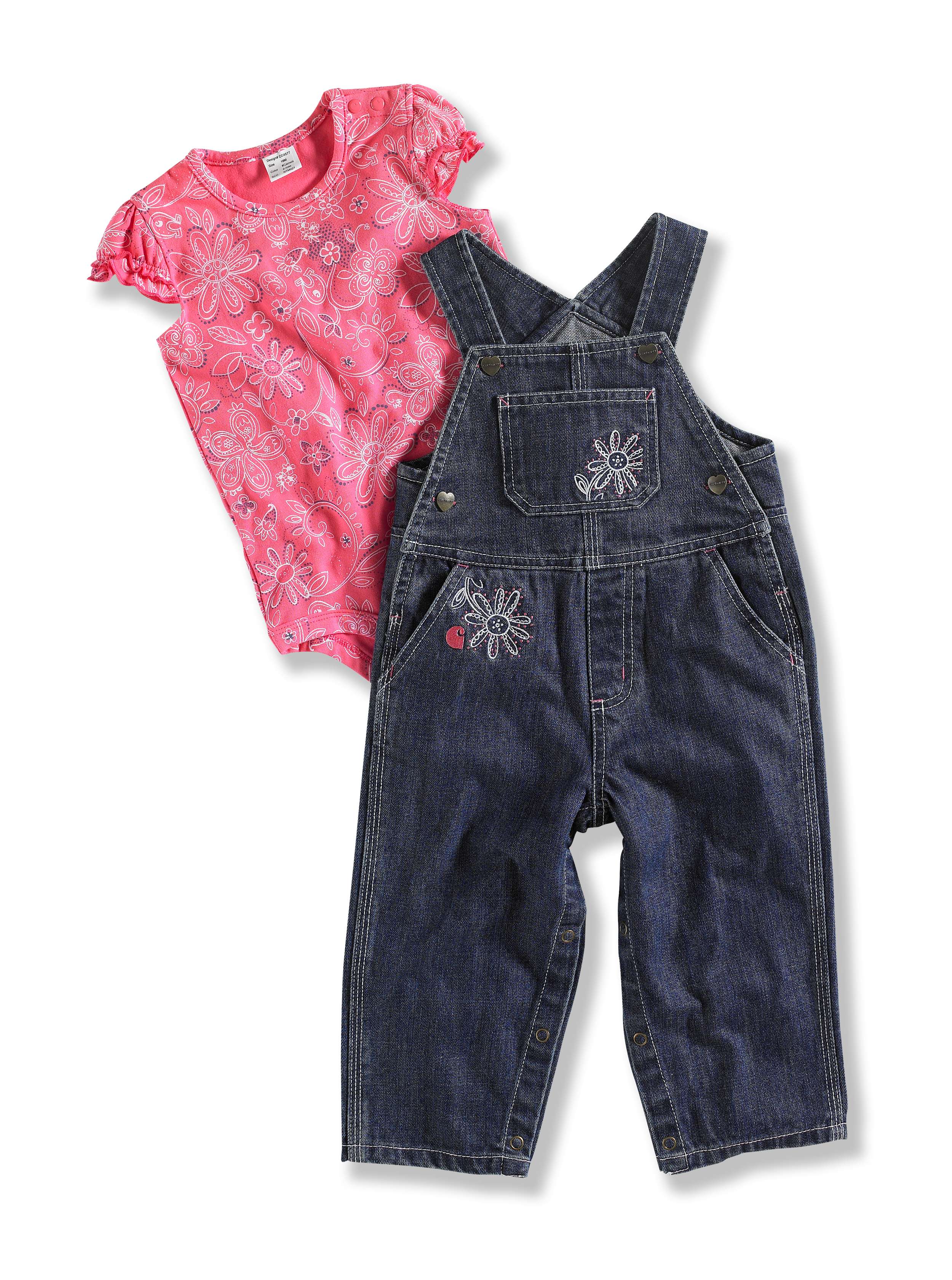 INFANT GIRL'S WASHED BIB OVERALL SET