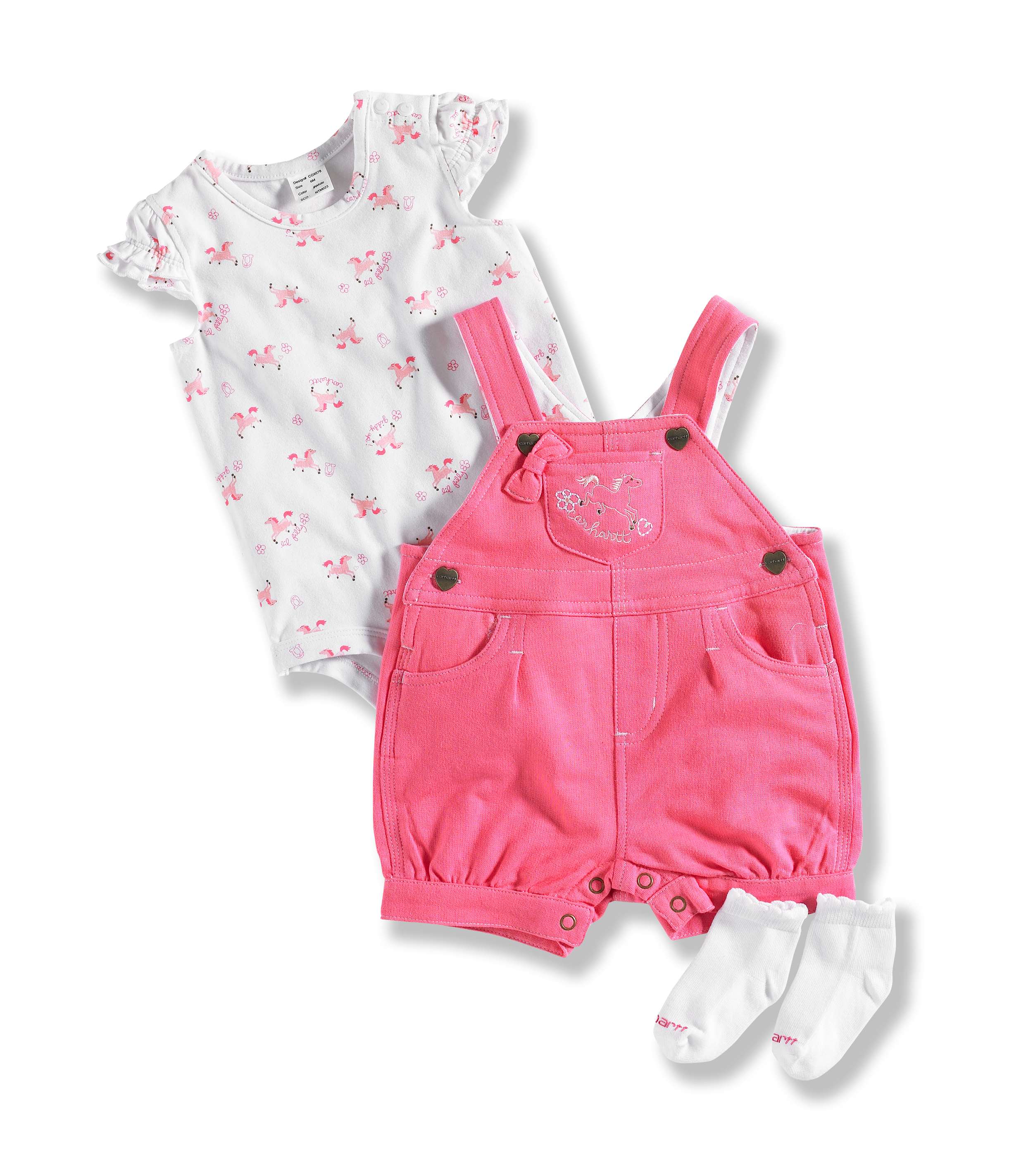INFANT GIRL'S CARHARTT 3 PIECE SHORTALL  SET