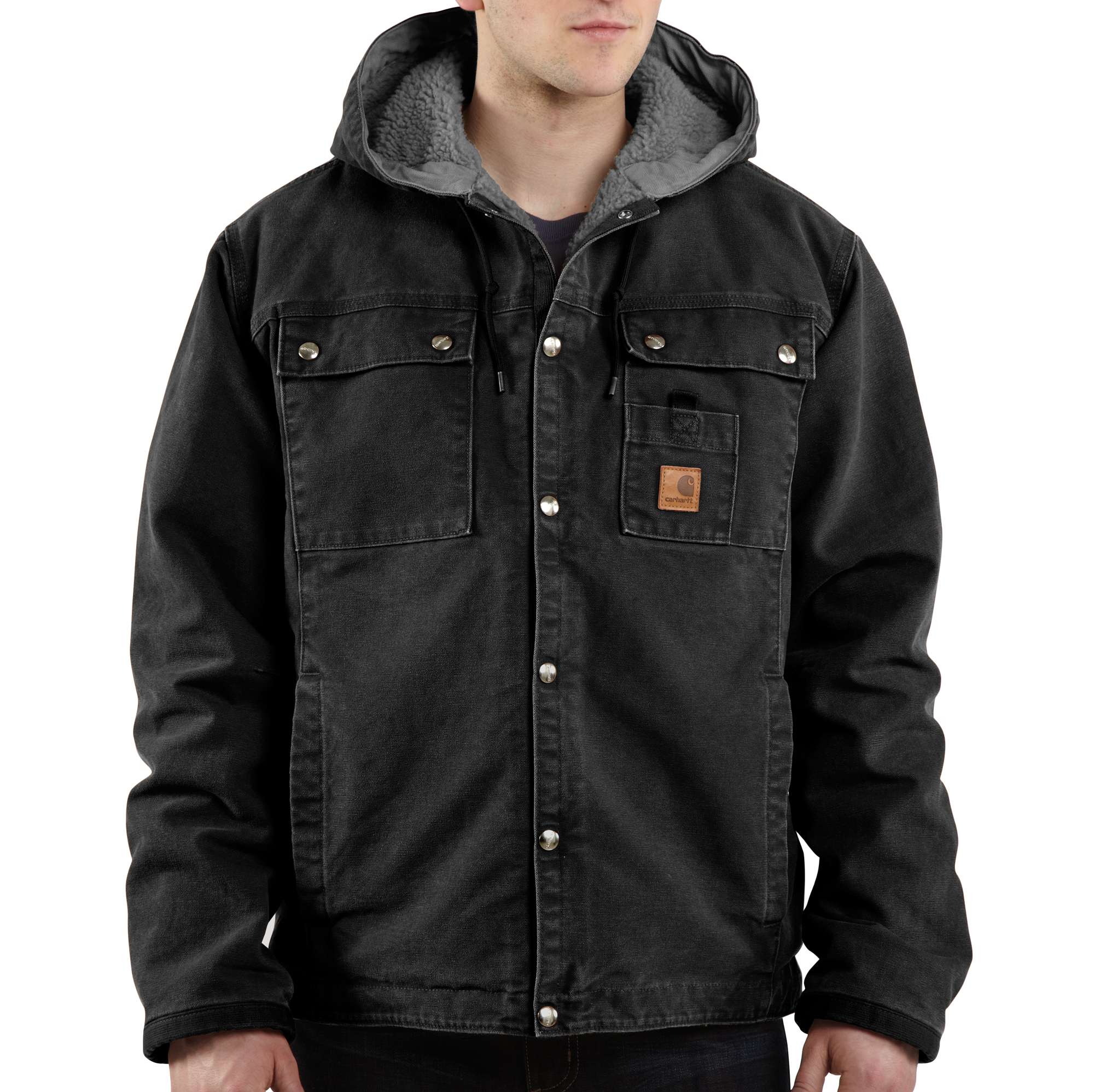 Men's Sandstone Hooded Multi-Pocket Jacket/Sherpa Lined