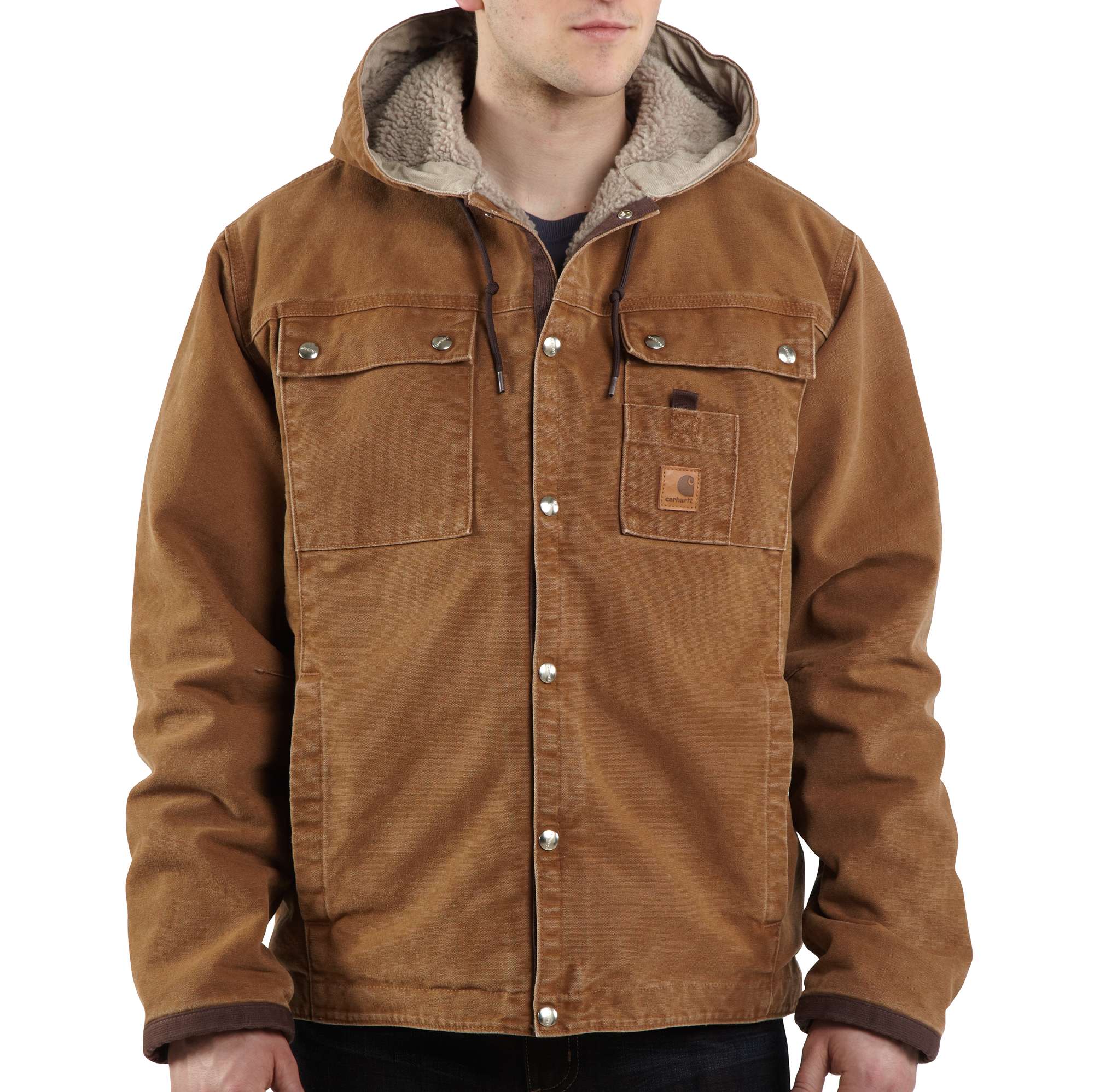 Men's Sandstone Hooded Multi-Pocket Jacket/Sherpa Lined