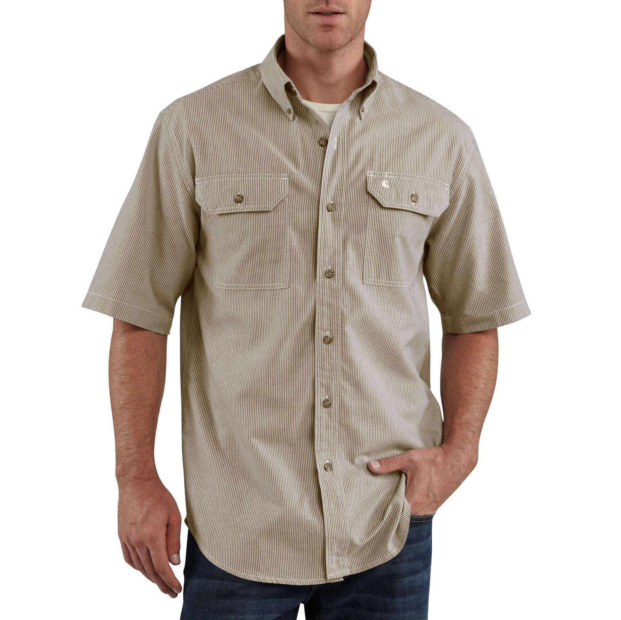 Men's Short-Sleeve Chambray Striped Shirt