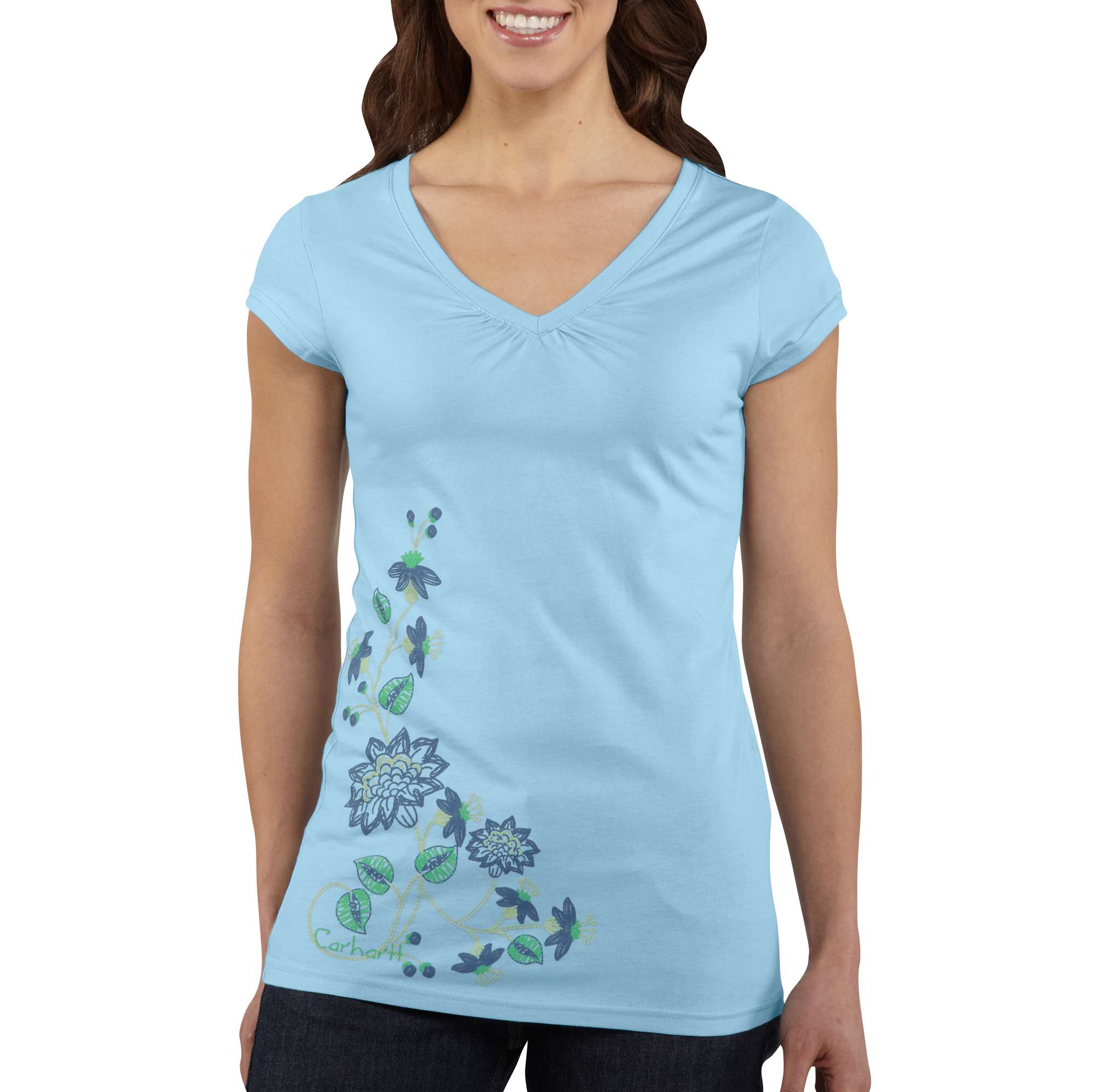 Women&rsquo;s Cap-Sleeve Floral V-Neck T-Shirt