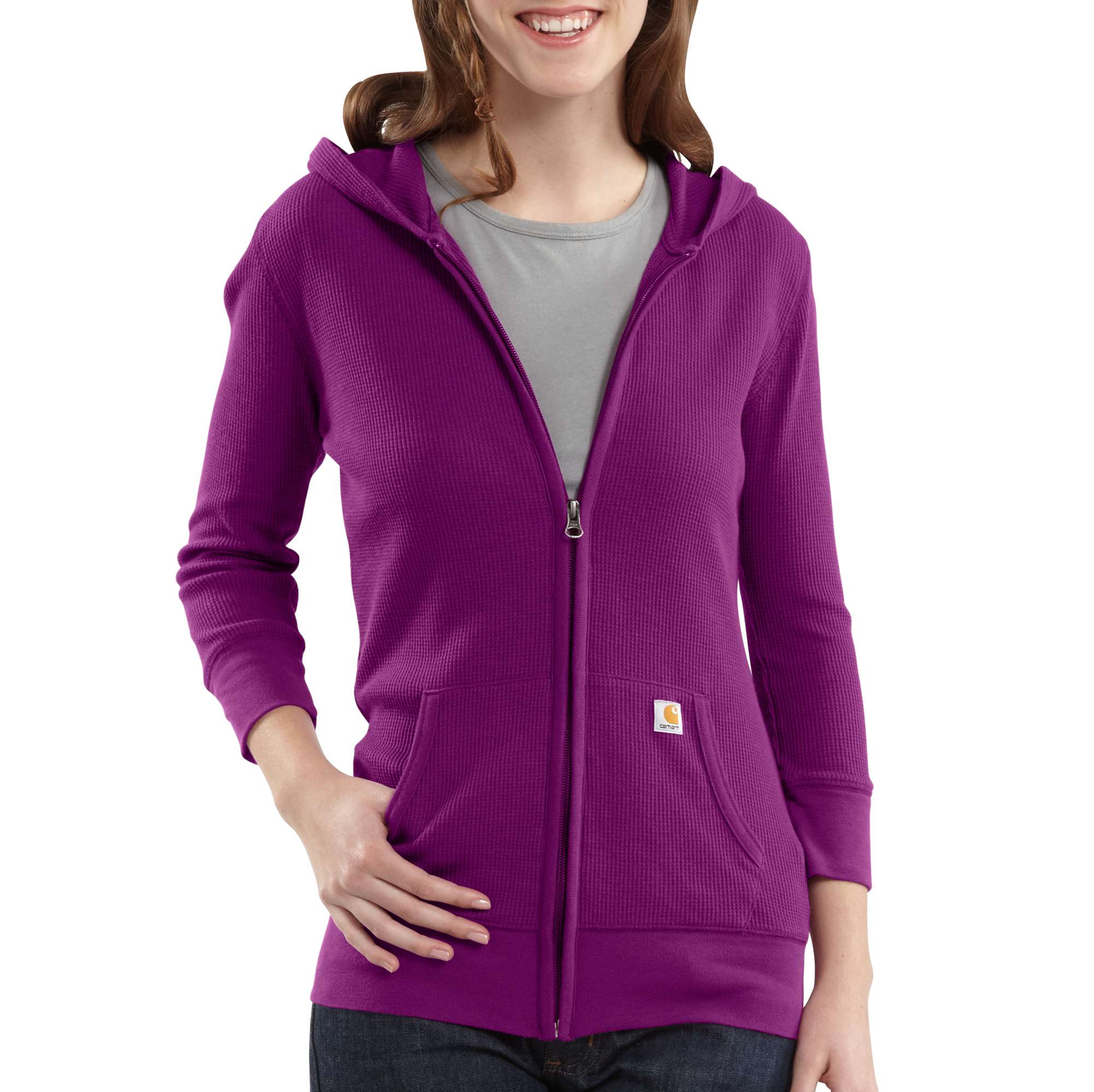 Women&rsquo;s Three-Quarter Sleeve Waffle Hooded Zip